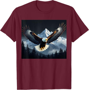 Bald Eagle Bird Mountains Forest Nature Cool Animal Graphic T-Shirt - T-Shirt | Maroon