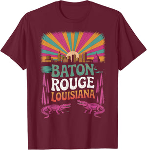 Retro Baton Rouge Louisiana Sunset Skyline Vintage T-Shirt - T-Shirt | Maroon