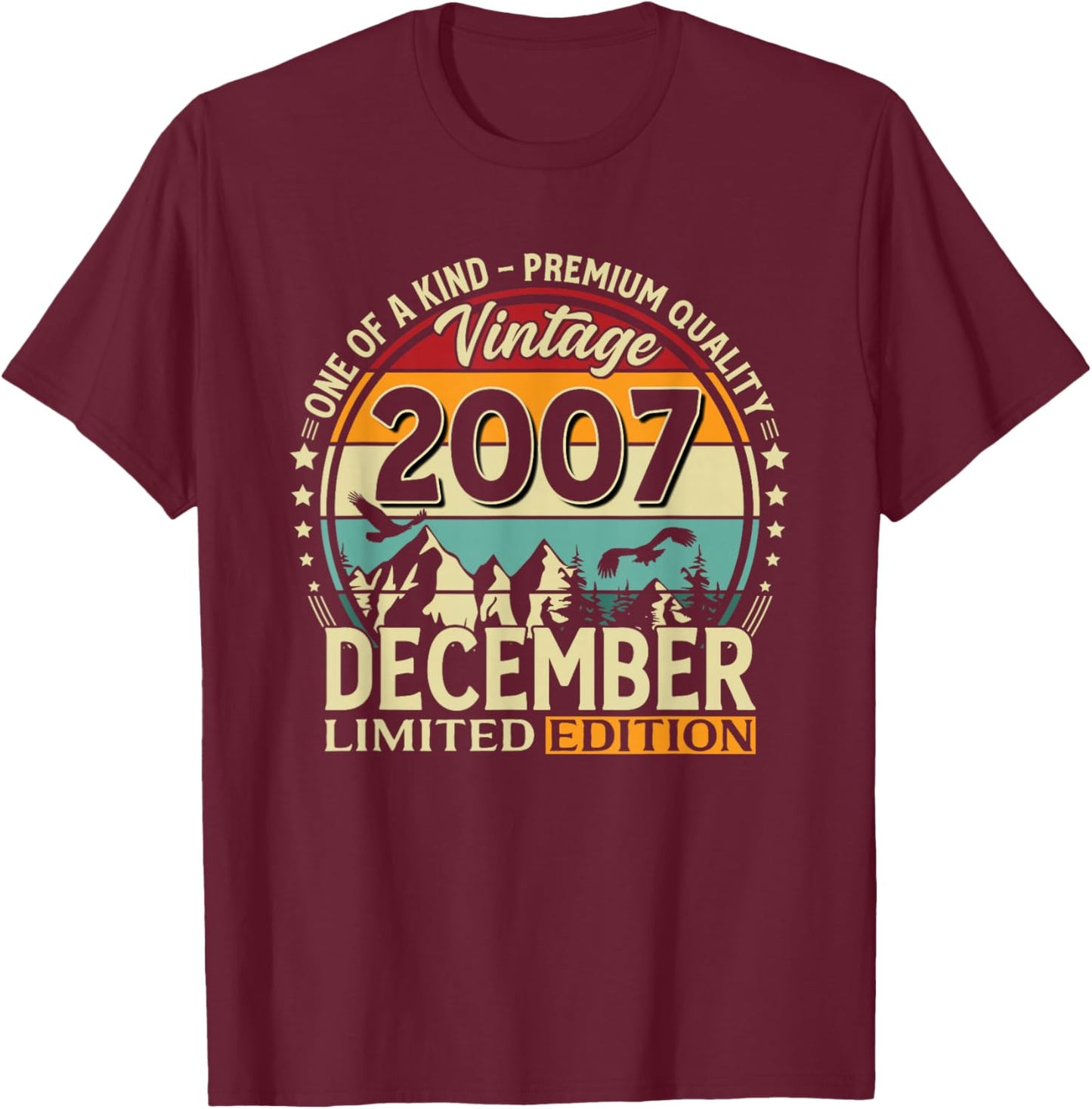 18 Years Birthday Man Gift December 2007 Vintage T-Shirt - T-Shirt | Maroon