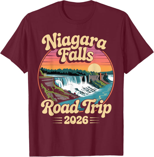 Niagara Falls Road Trip 2026 Summer Vacation Souvenir T-Shirt - T-Shirt | Maroon