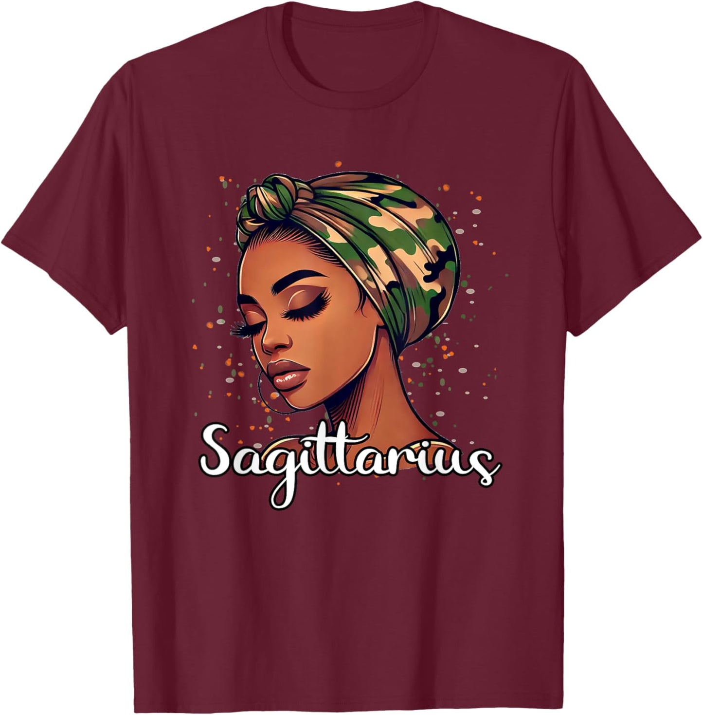 Sagittarius Camo Scarf Black Woman Birthday T-Shirt - T-Shirt | Maroon