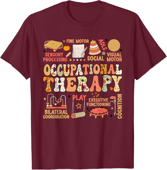 Occupational Therapy Fall Autumn OT Retro Thanksgiving T-Shirt - T-Shirt | Maroon