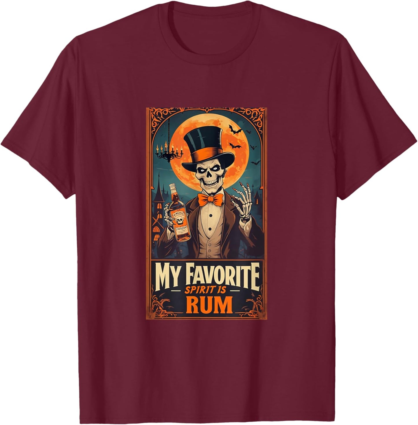 My Favorite Spirit Is Rum Skull Spooky Ghost Halloween T-Shirt - T-Shirt | Maroon