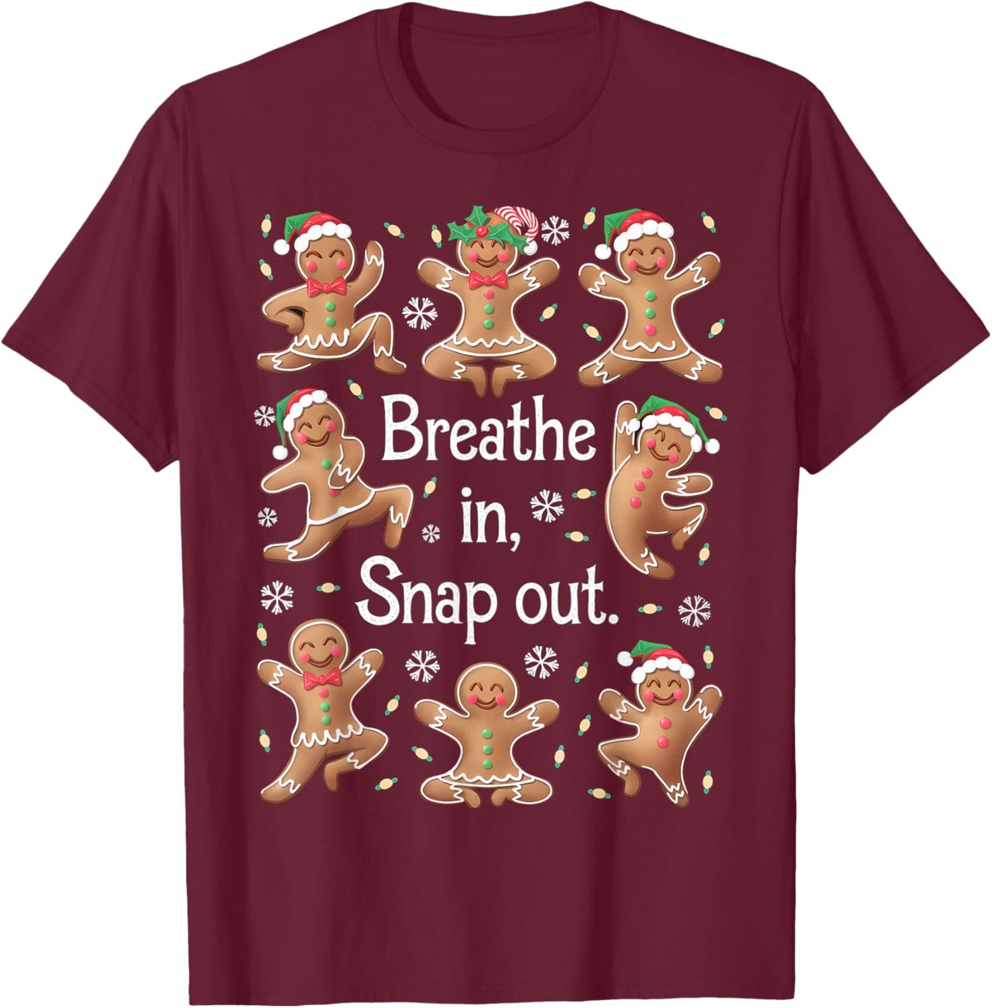 Funny Gingerbread Yoga Pose Christmas T-Shirt - T-Shirt | Maroon