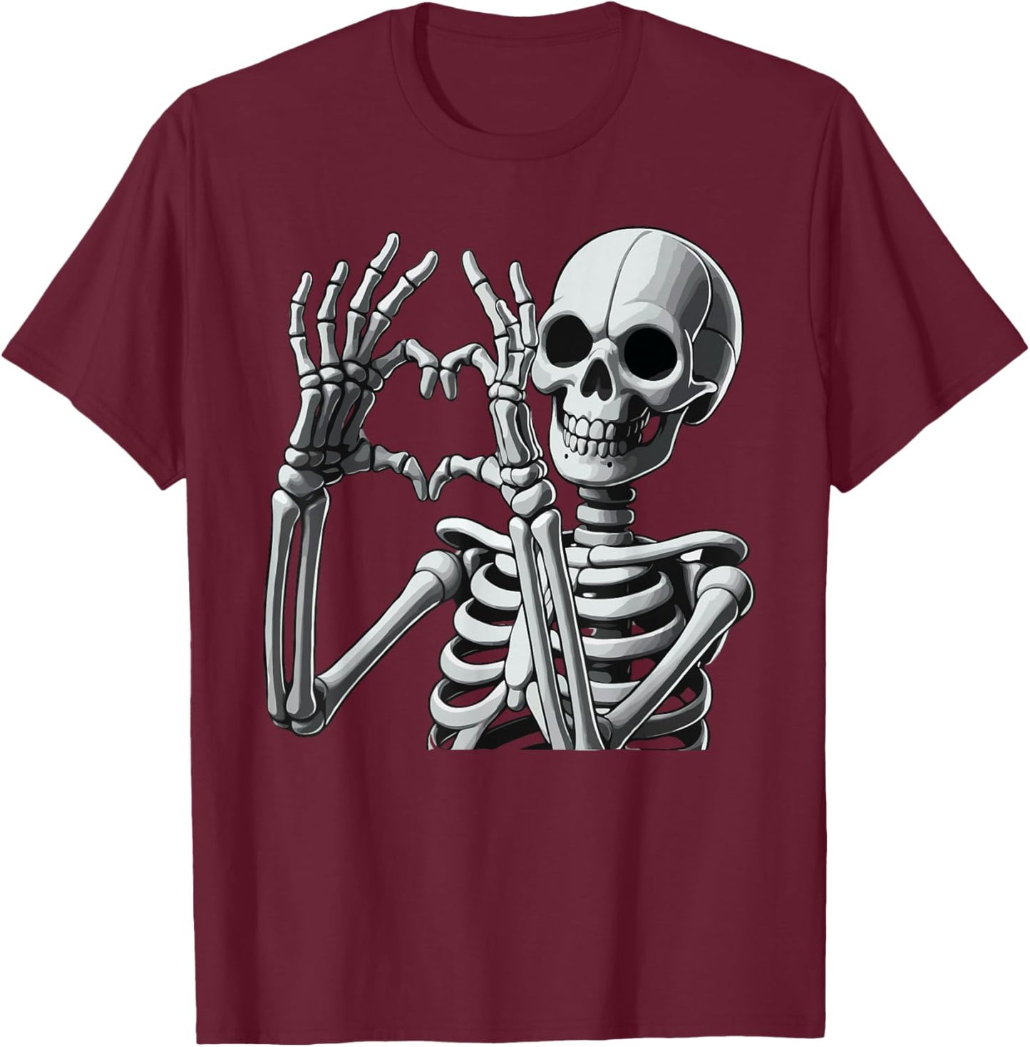 Skeleton Love Hands Halloween Finger Heart Sign T-Shirt - T-Shirt | Maroon