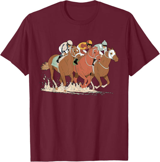 Funny Horse Racing Jockey Racer Derby Rider Race Track Rodeo T-Shirt - T-Shirt | Maroon