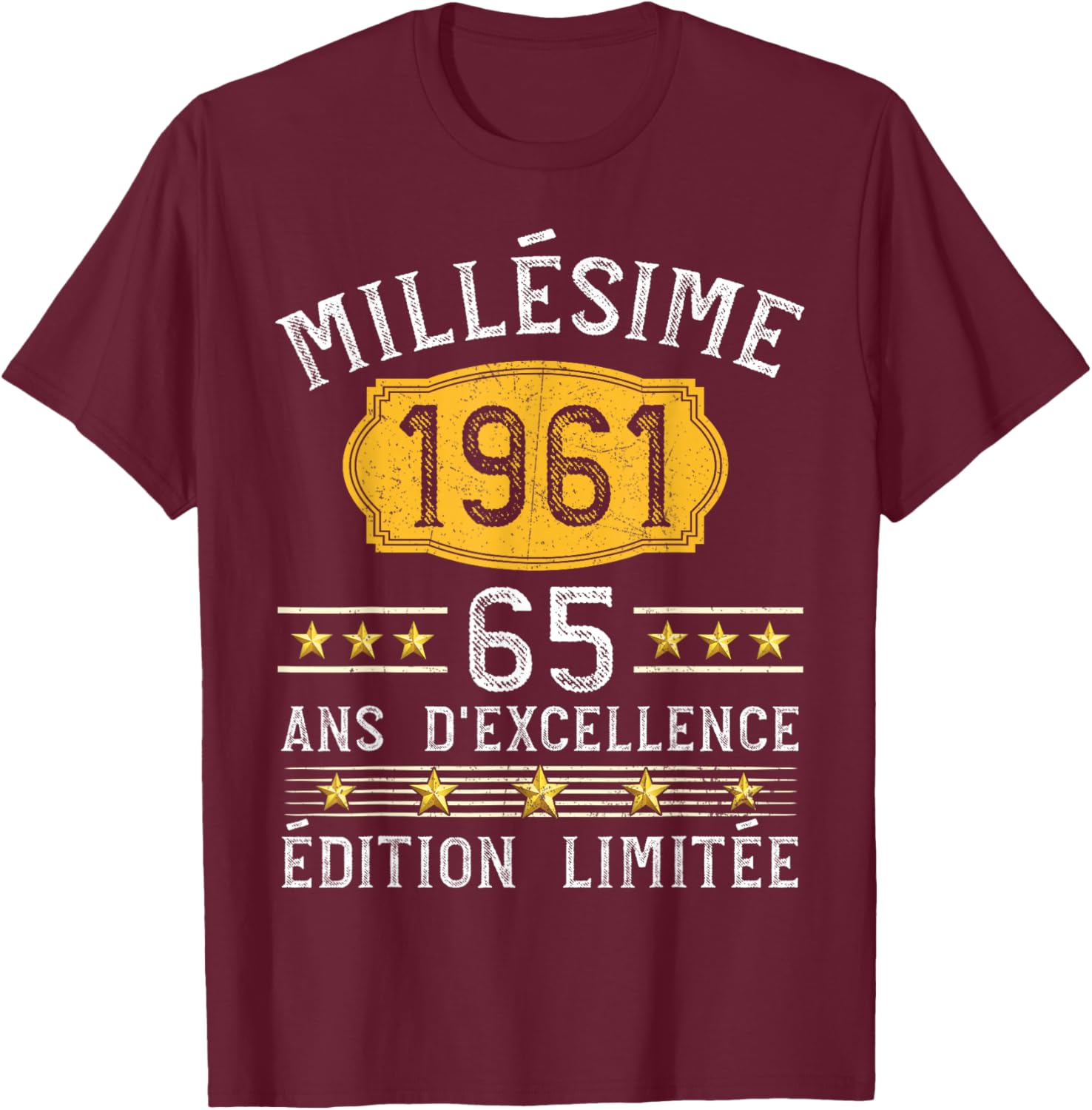 Vintage 1961 Gift 65 Years Man Birthday Humour T-Shirt - T-Shirt | Maroon