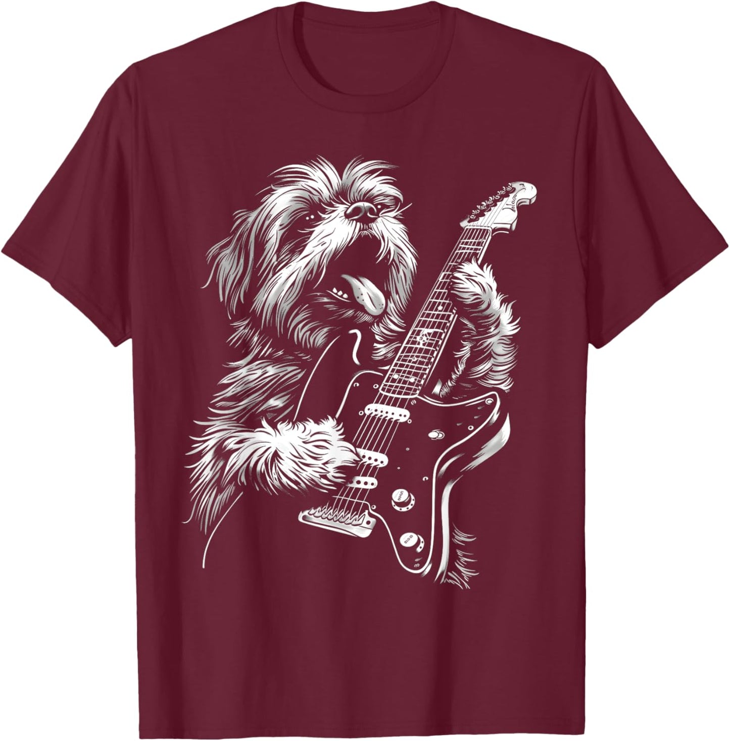 Funny Shih Tzu Dog Playing Electric Guitar Rock Dog Dad Men Women Kids T-Shirt - T-Shirt | Maroon