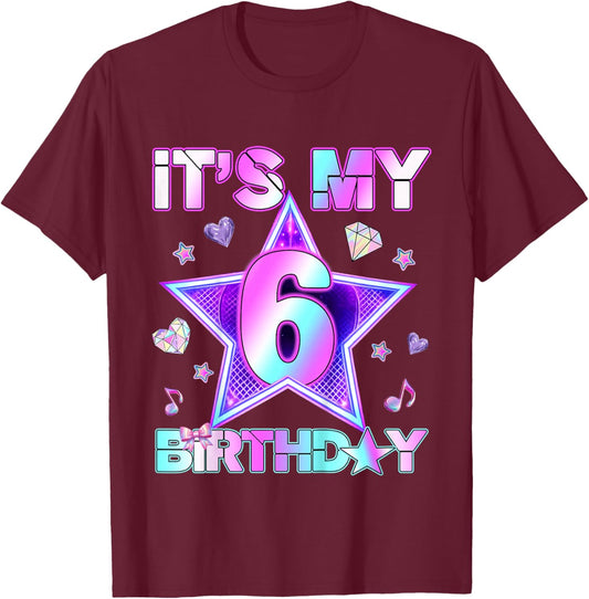 6 Years Old Birthday Kpop Kids Toddler 6th Birthday Girl T-Shirt - T-Shirt | Maroon