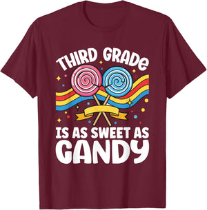 Third Grade is as Sweet as Candy Back To School Teacher T-Shirt - T-Shirt | Maroon
