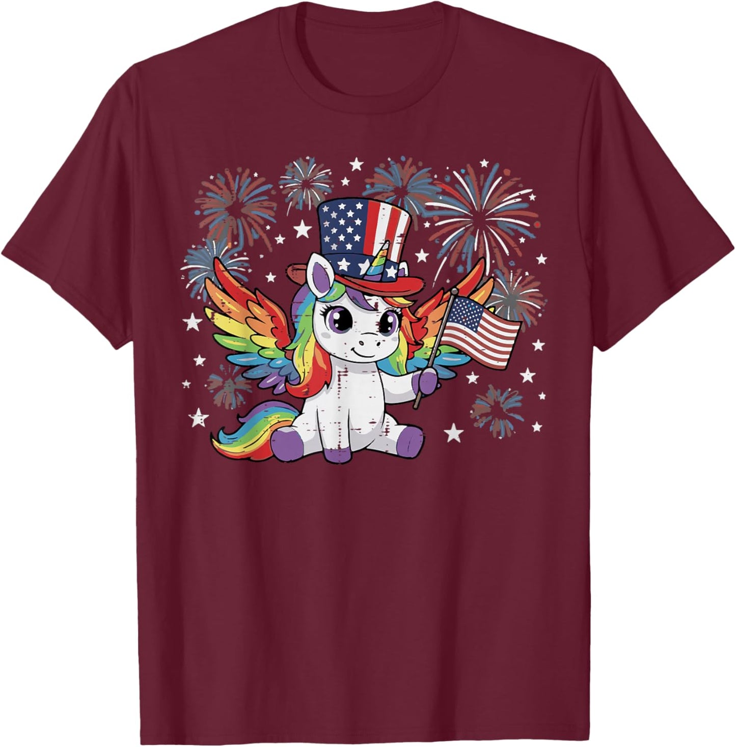 4th of July Unicorn US Flag Cute Patriotic Toddler Girl Kids T-Shirt - T-Shirt | Maroon