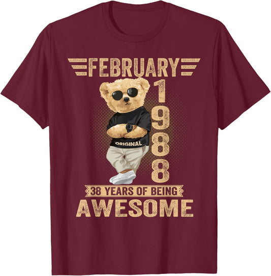 38th February Birthday Men Women 1988 Great Teddy Bear T-Shirt - T-Shirt | Maroon
