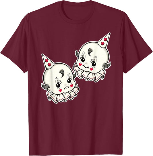 Kewpie Baby Chicano Clowns Smile Now Cry Later T-Shirt - T-Shirt | Maroon
