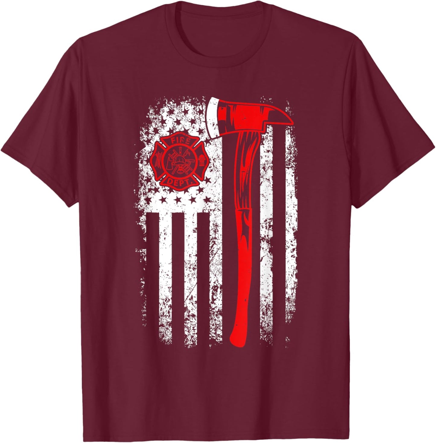 American Flag Firefighter For Fireman Patriotic Fire Fighter T-Shirt - T-Shirt | Maroon