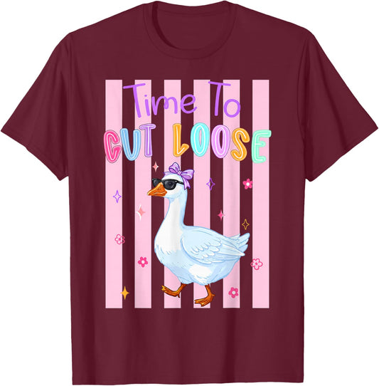 Time to Cut Goose Loose Striped Last Day of School Teacher T-Shirt - T-Shirt | Maroon