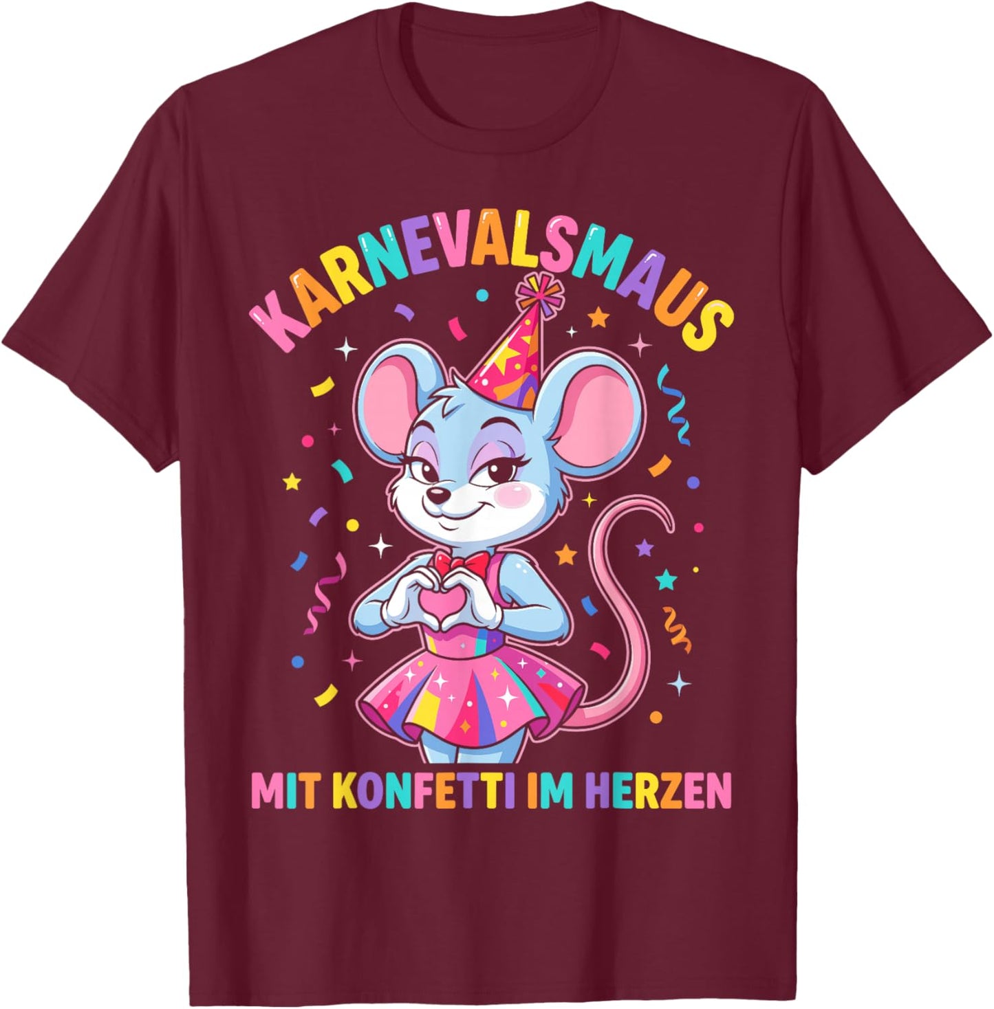 Kölle Alaaf with Confetti in the Heart Carnival Mouse T-Shirt - T-Shirt | Maroon
