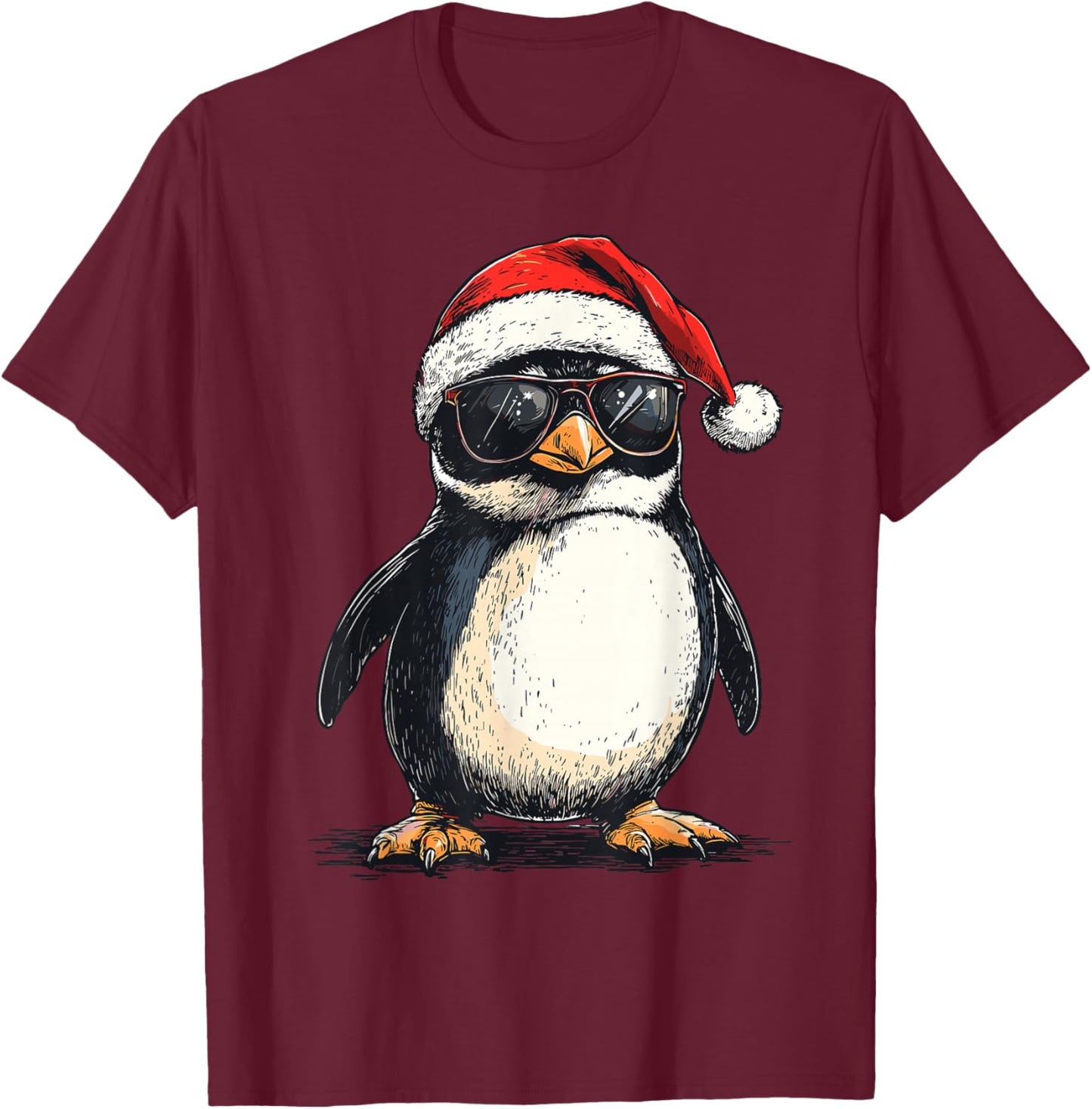 Penguin Santa Hat Funny Penguin Lovers Xmas Christmas Pajama T-Shirt - T-Shirt | Maroon