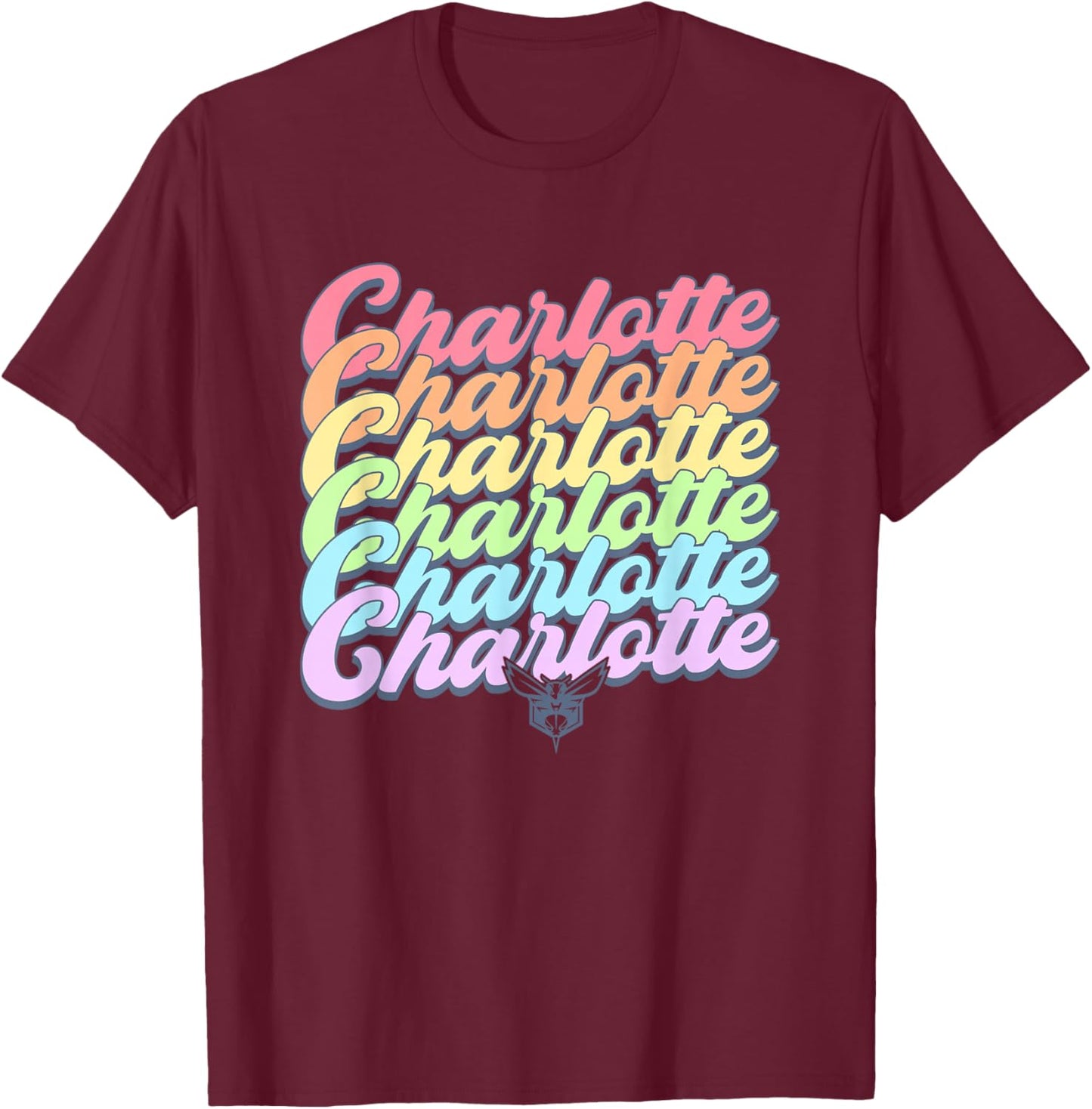 NBA Charlotte Hornets Pastel Rainbow Pride Stack T-Shirt - T-Shirt | Maroon