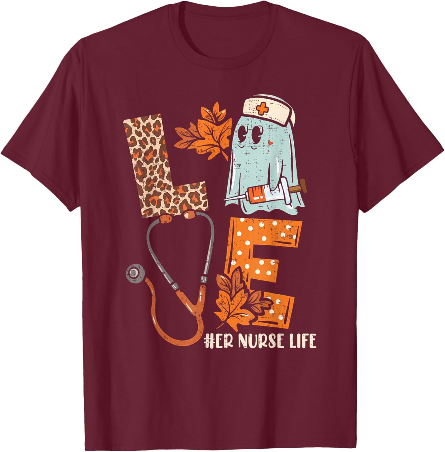 Halloween ER nurse LOVE ER Nurse life Stethoscope T-Shirt - T-Shirt | Maroon