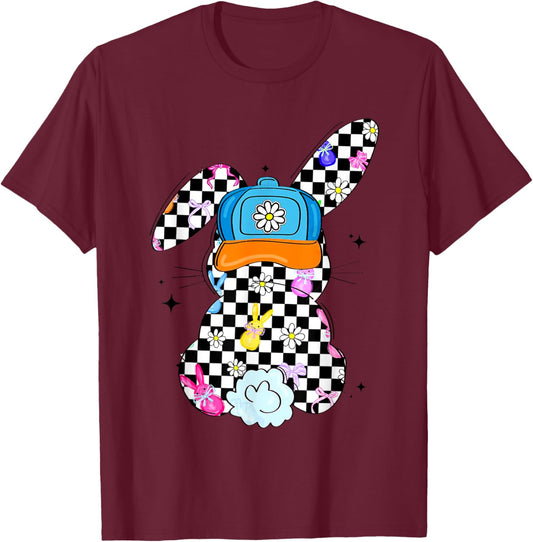 Checkerboard Easter Bunny Tween Boys Girls Teens T-Shirt - T-Shirt | Maroon