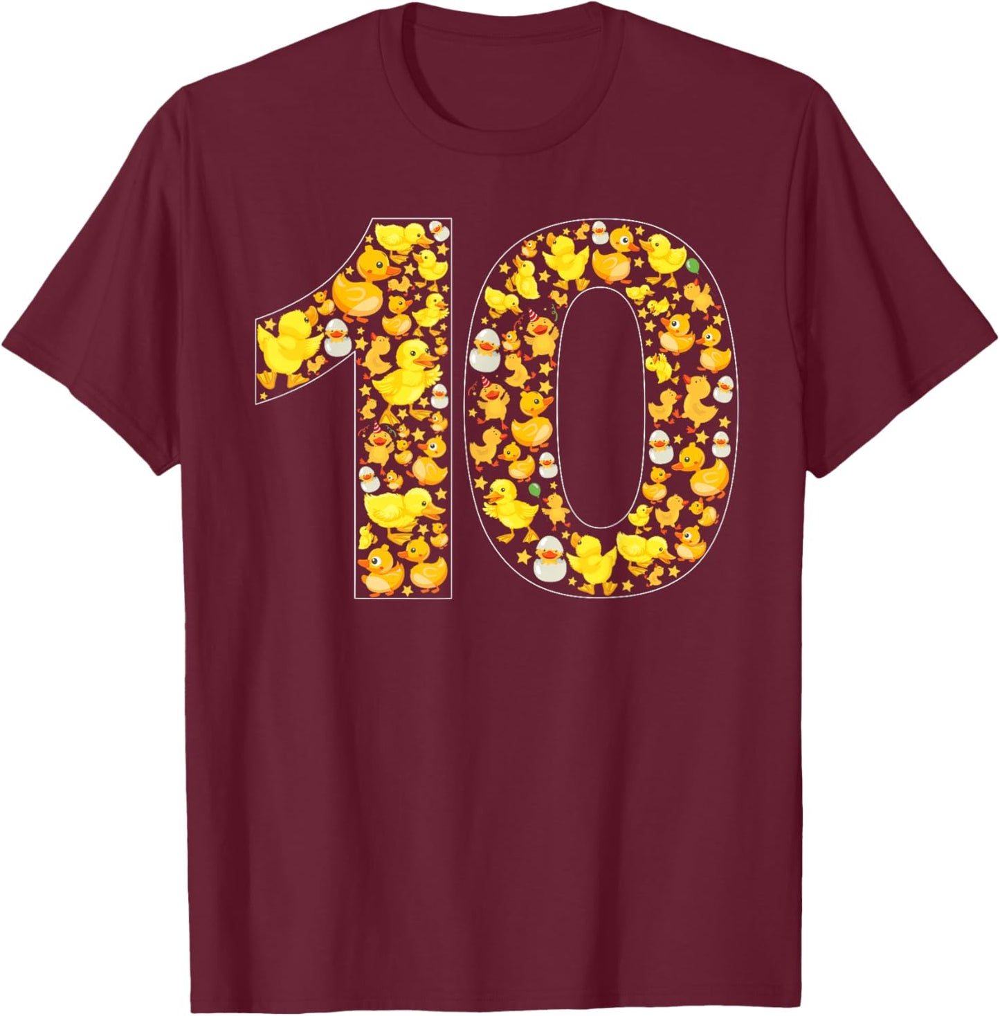 10th Birthday Cute Duck Theme 10 Year Old Boy Girl Birthday T-Shirt - T-Shirt | Maroon