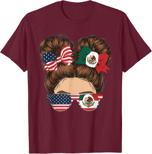 Half Mexican Half American USA Flag Mexico America T-Shirt - T-Shirt | Maroon