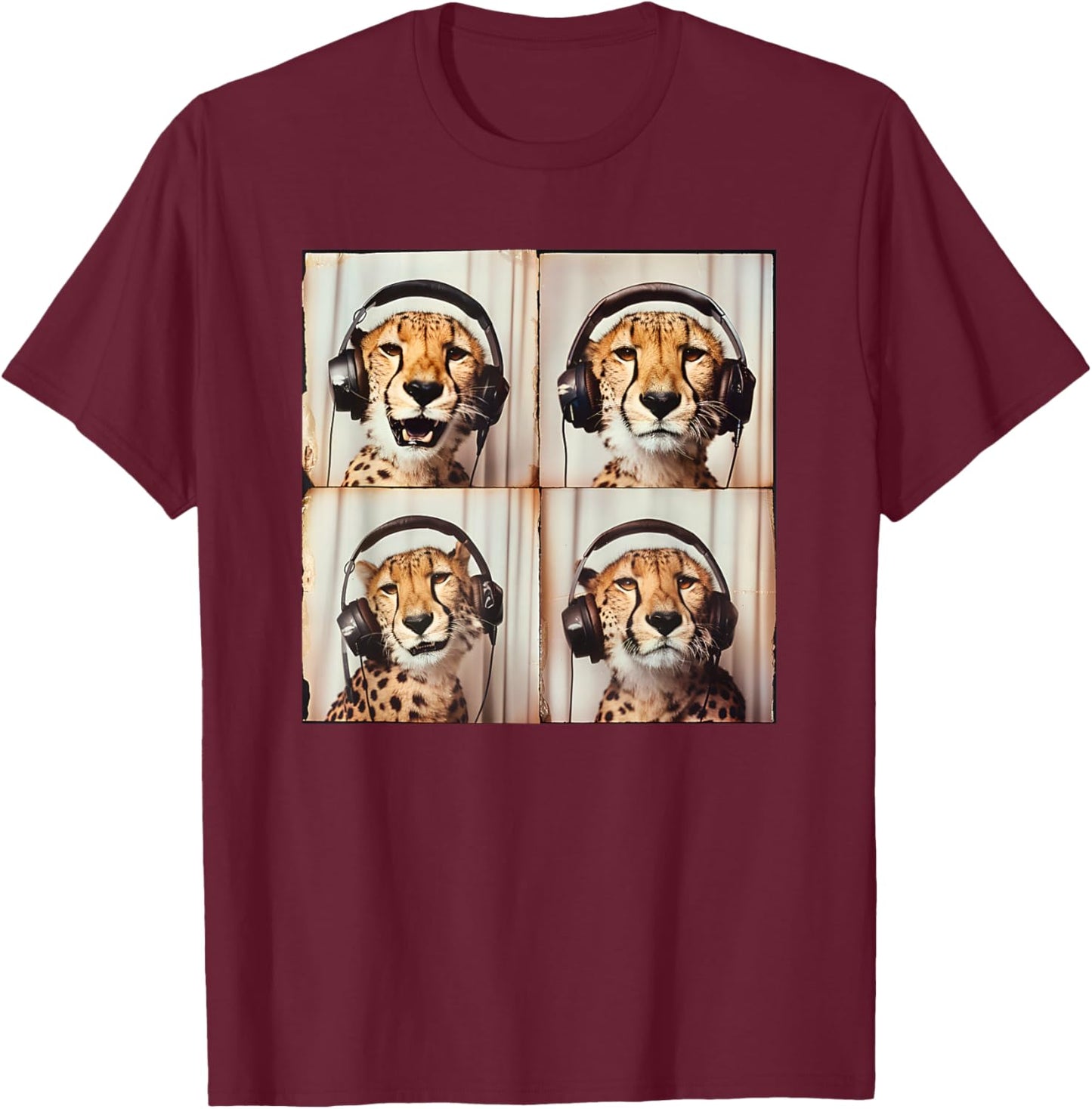 Cheetah Listening To Music Lover Cool Safari Animal T-Shirt - T-Shirt | Maroon