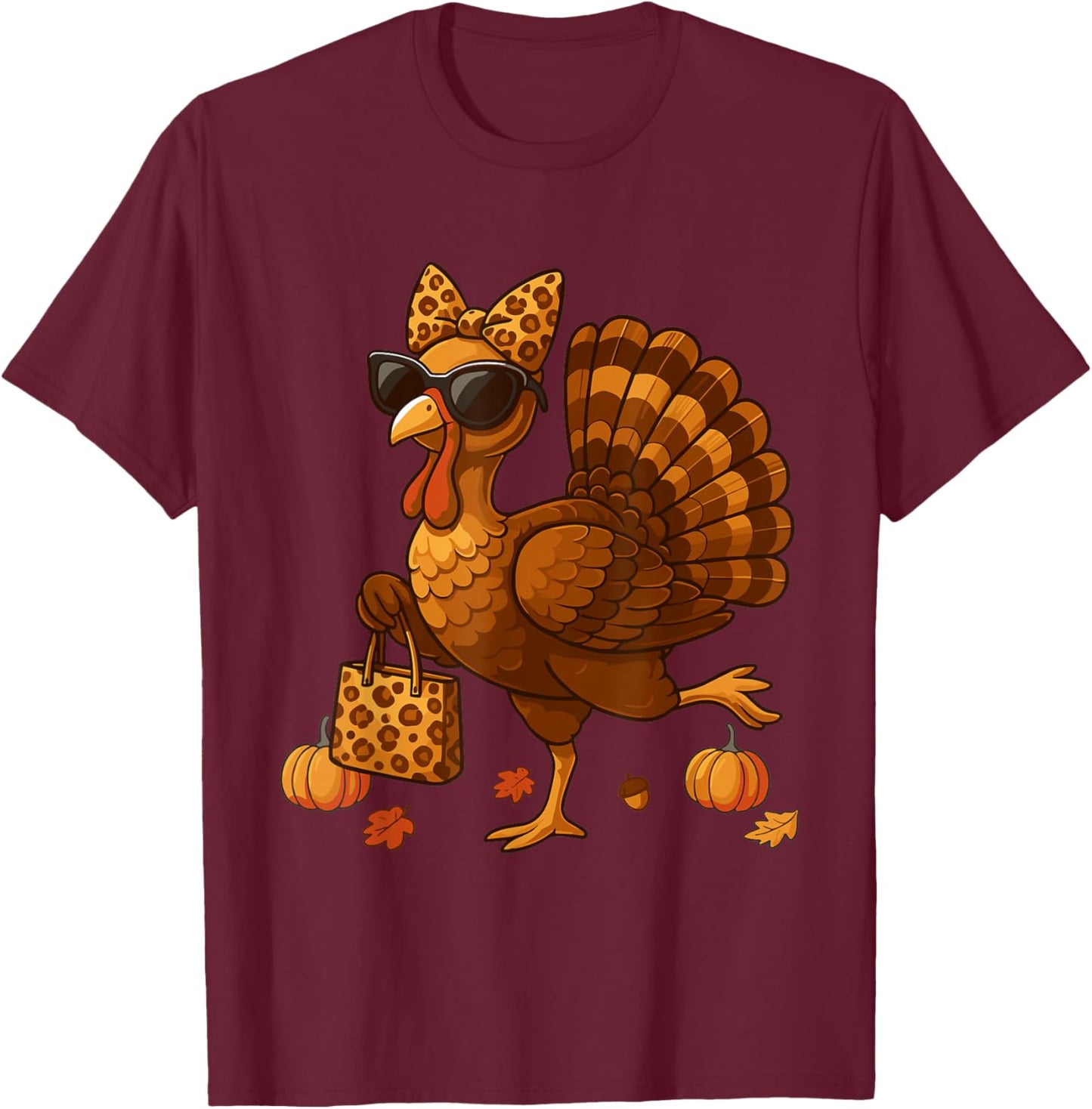 Leopard Turkey with Sunglasses Funny Thanksgiving Women T-Shirt - T-Shirt | Maroon