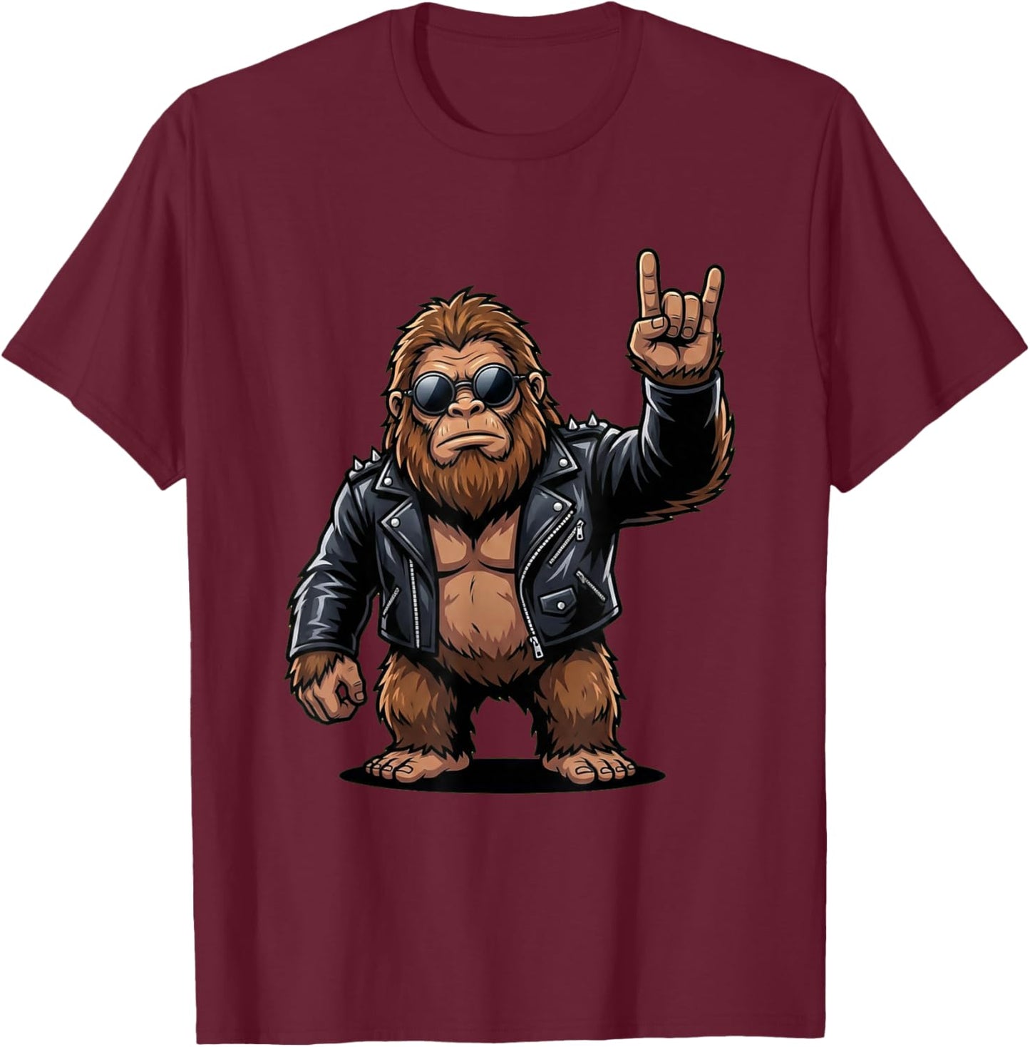 Funny Cool Bigfoot Rock On Music Gift Men Women Kids T-Shirt - T-Shirt | Maroon