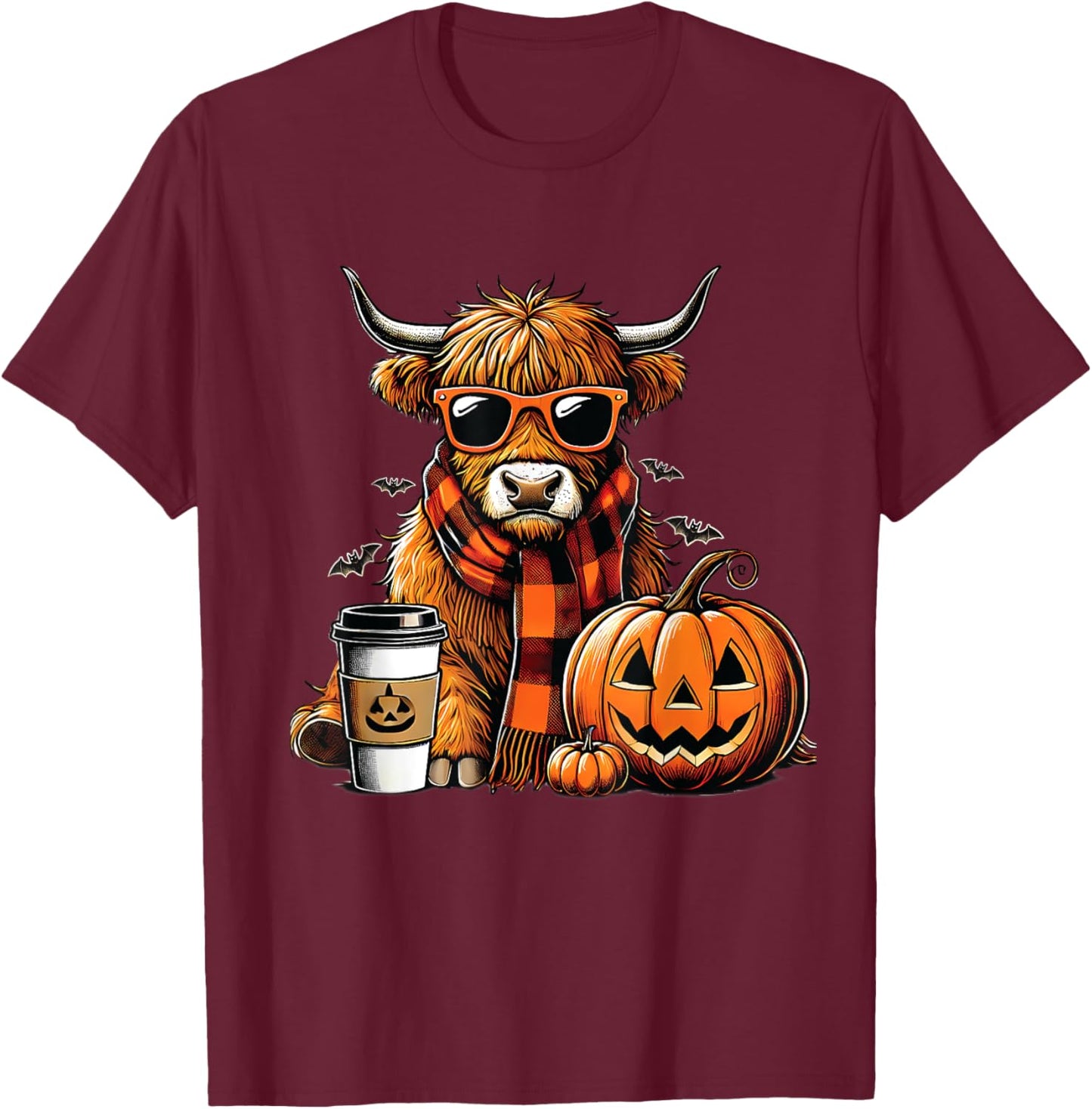 Animal lovers Highland cow Witch Hat celebrating Halloween T-Shirt - T-Shirt | Maroon