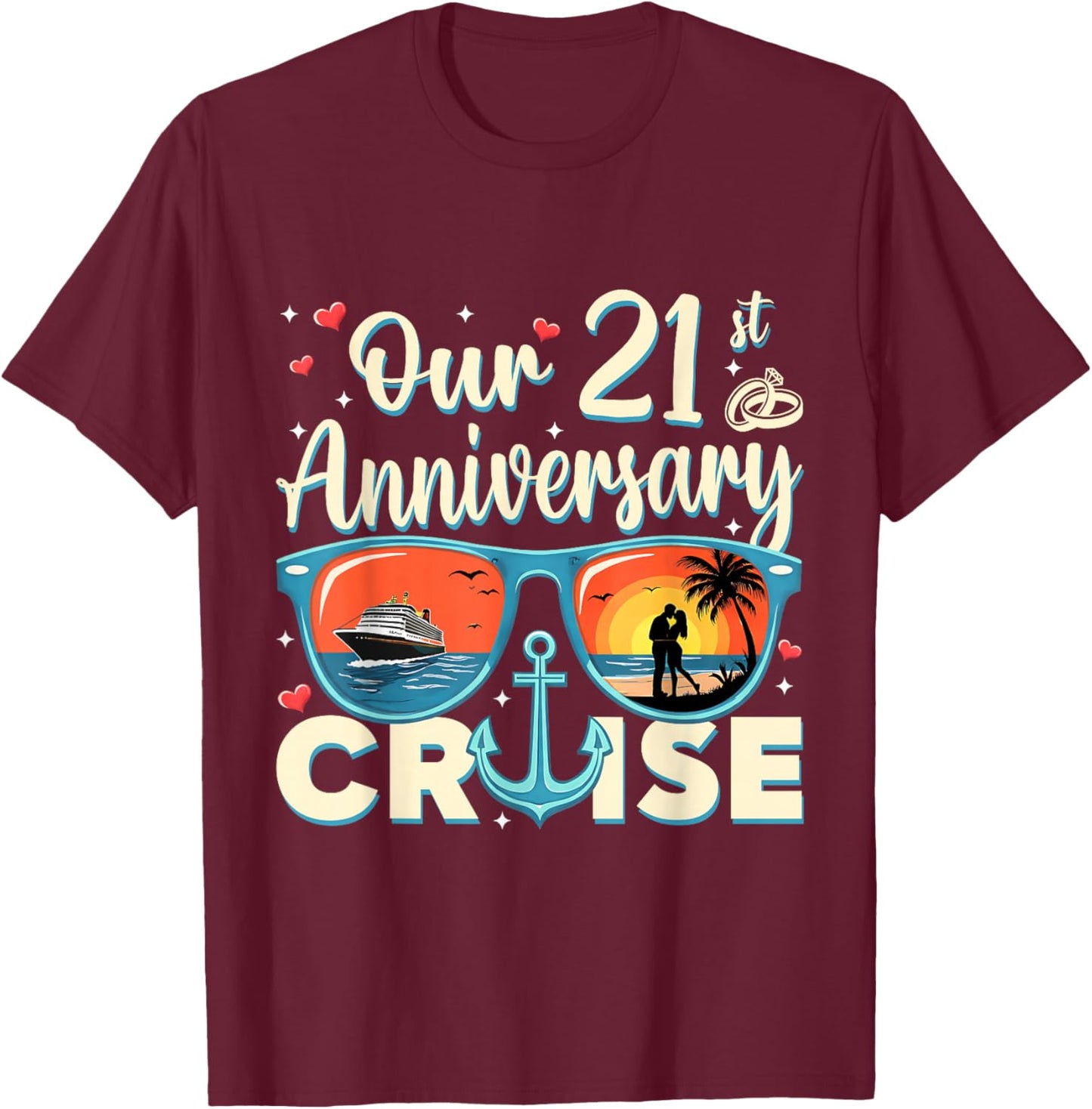 Our 21st Wedding Anniversary Cruise Vacation Couple Matching T-Shirt - T-Shirt | Maroon