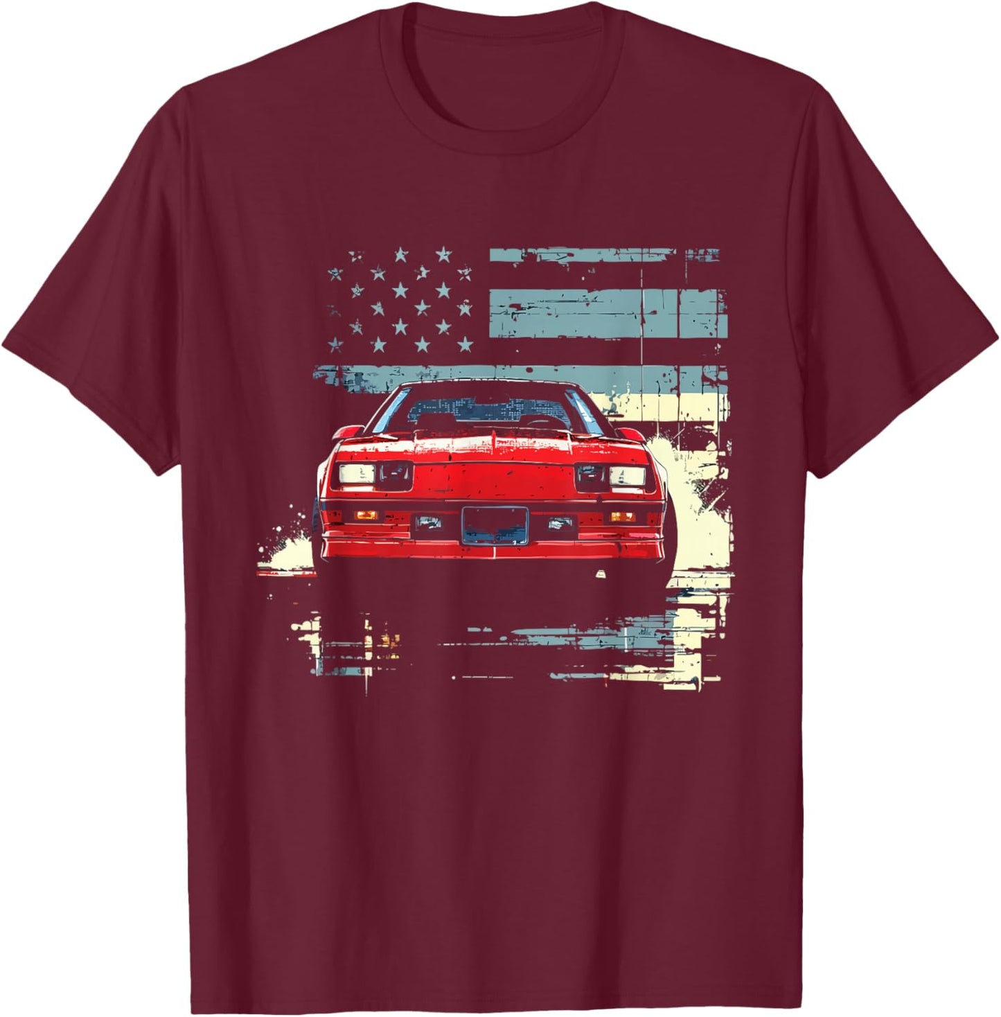 1985 IROC Z28 Front Profile USA Flag Muscle Car IROC Z T-Shirt - T-Shirt | Maroon