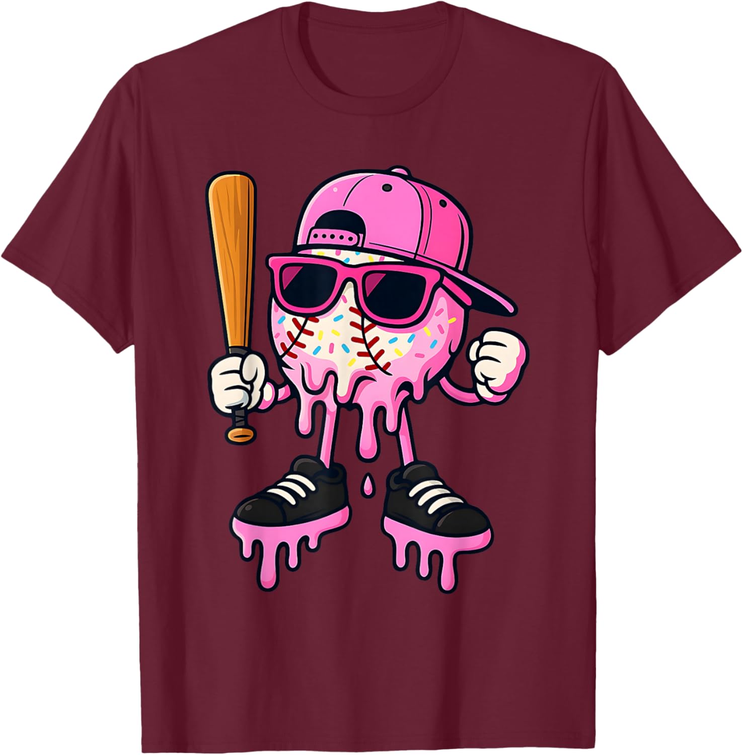 Baseball Drip Ice Cream – Pink Icecream Baseball Girls Kids T-Shirt - T-Shirt | Maroon