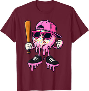 Baseball Drip Ice Cream – Pink Icecream Baseball Girls Kids T-Shirt - T-Shirt | Maroon