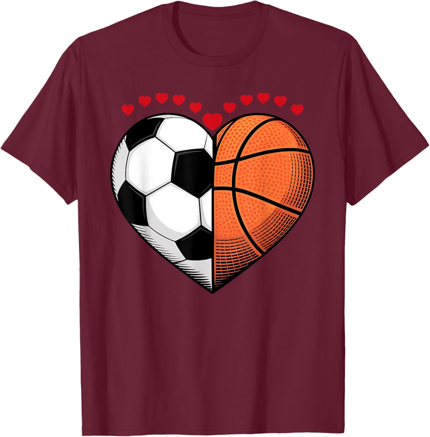Heart Sports Soccer Basketball Design for Kids Boys Men T-Shirt - T-Shirt | Maroon