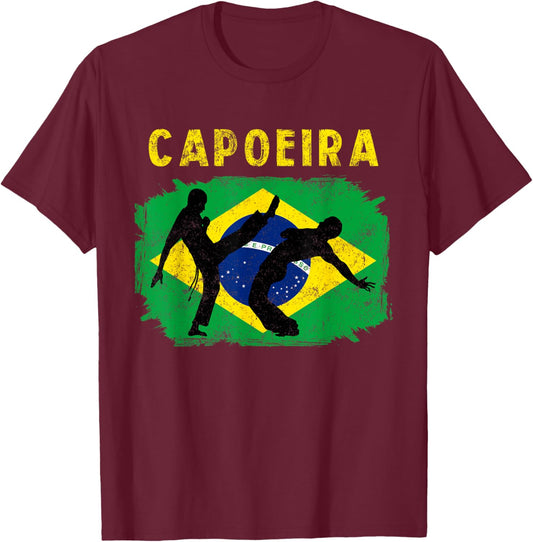 Vintage Capoeira Brazilian Flag Martial Arts Dance Fighter T-Shirt - T-Shirt | Maroon