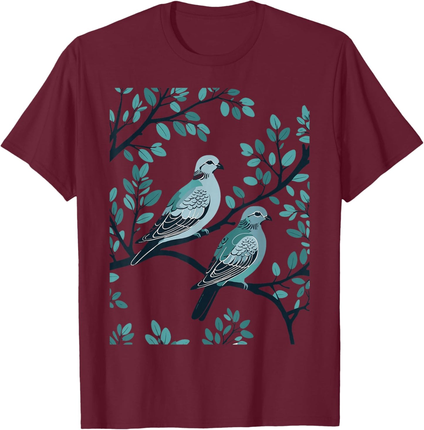 Two Turtle Doves Cut-Out Stencil-Style 3 T-Shirt - T-Shirt | Maroon