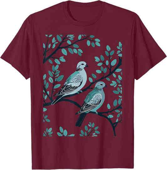 Two Turtle Doves Cut-Out Stencil-Style 3 T-Shirt - T-Shirt | Maroon