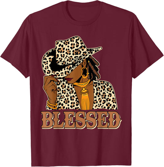 Blessed Black Cowgirl Western Swag African Christian Woman T-Shirt - T-Shirt | Maroon