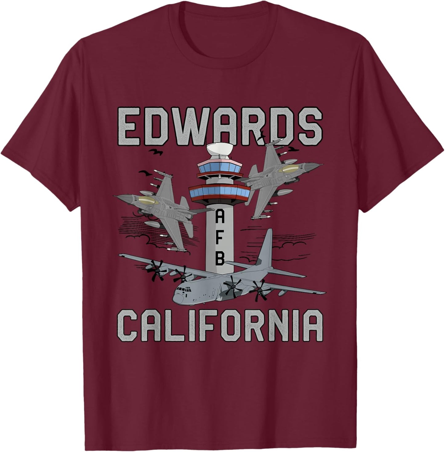 Edwards AFB California Air Force Base Airman Veteran T-Shirt - T-Shirt | Maroon