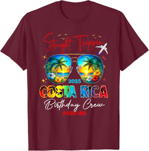 Straight Trippin Costa Rica Birthday Crew Pura Vida Beach T-Shirt - T-Shirt | Maroon