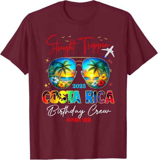 Straight Trippin Costa Rica Birthday Crew Pura Vida Beach T-Shirt - T-Shirt | Maroon