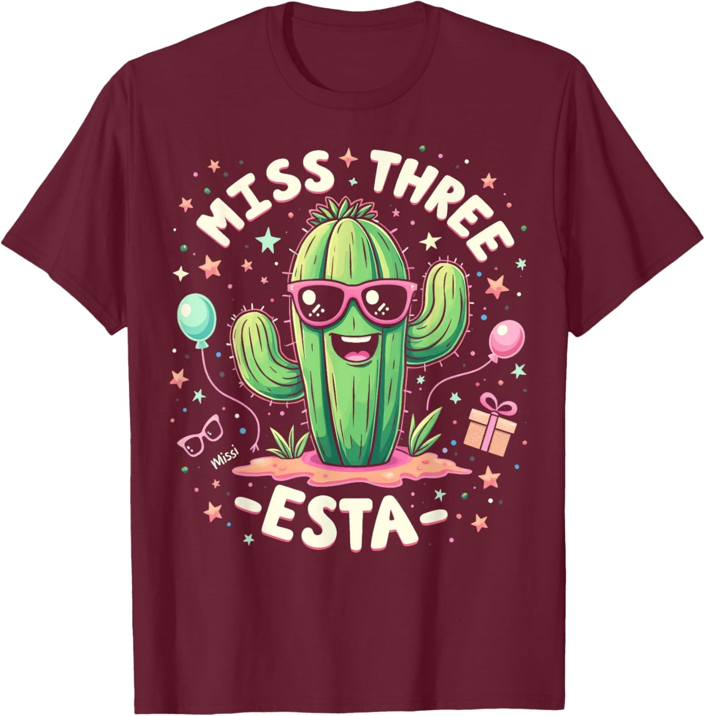 3esta Birthday Three Esta Party Miss Three Esta 3esta Party T-Shirt - T-Shirt | Maroon
