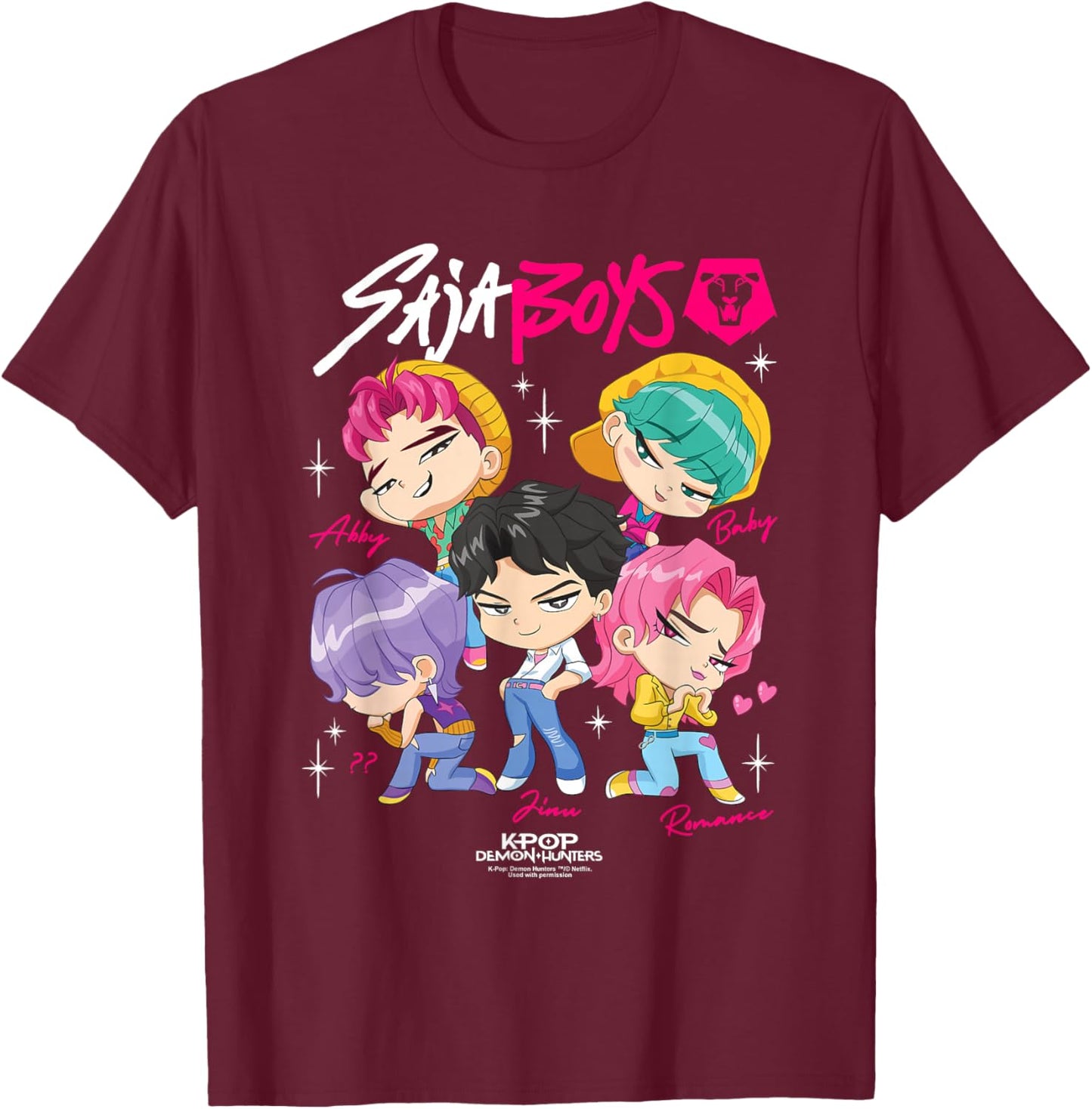 Kpop Demon Hunters Saja Boys Chibi Officially Licensed T-Shirt - T-Shirt | Maroon