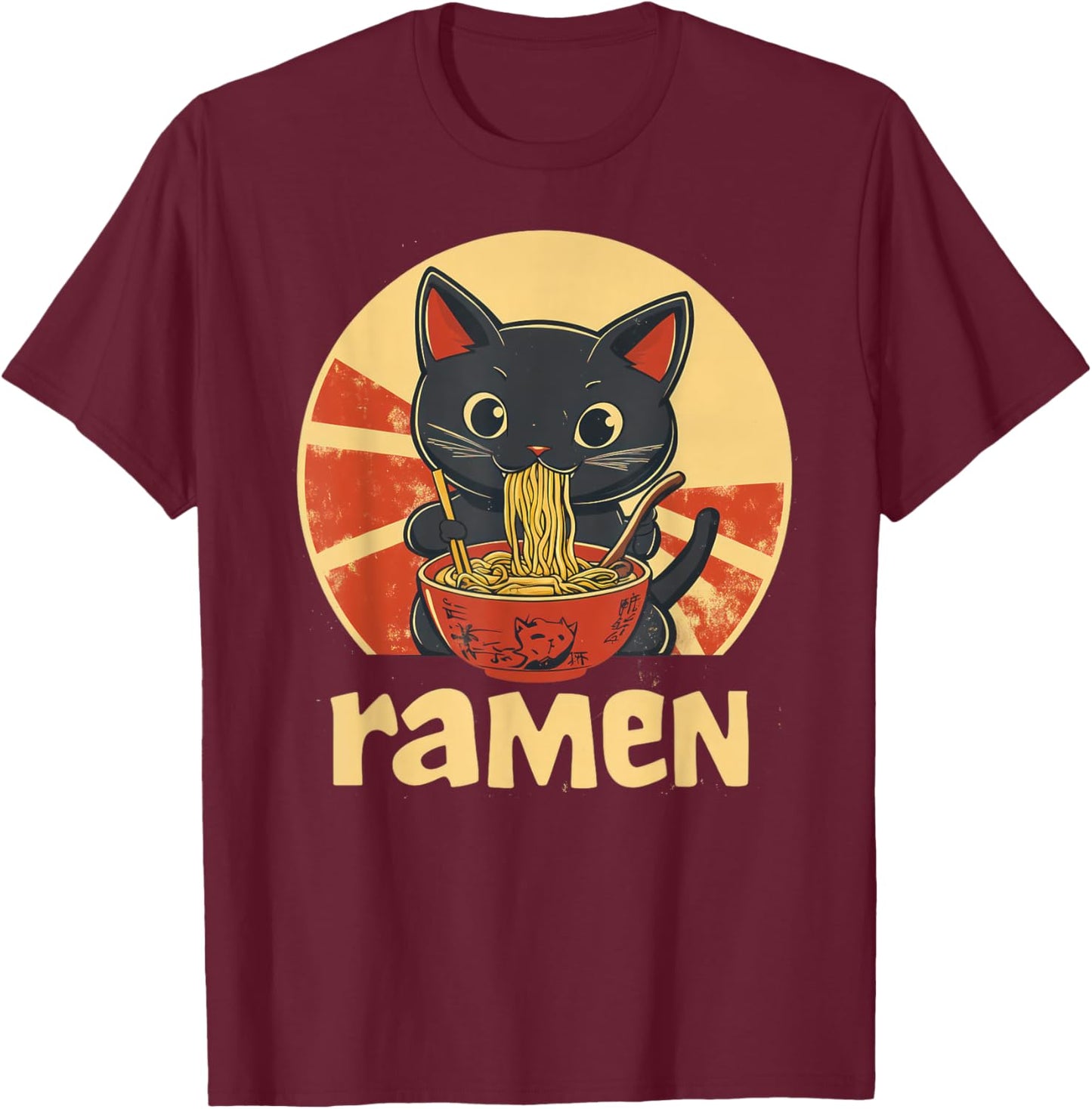 Anime Cat Ramen Kawaii japanese cat kawaii manga T-Shirt - T-Shirt | Maroon