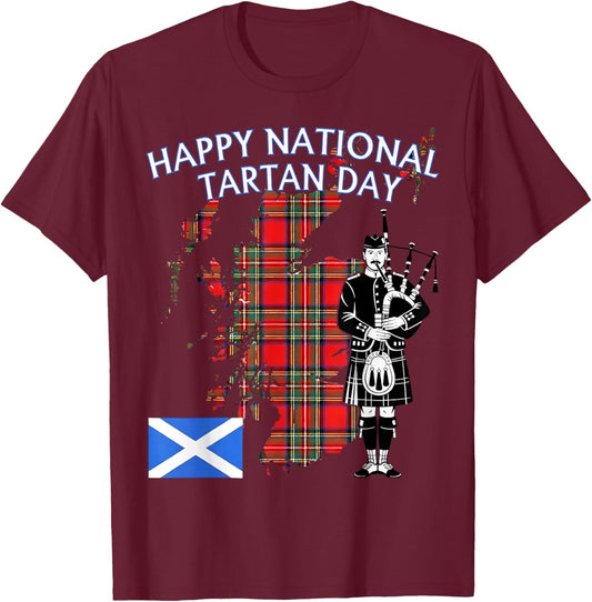 Happy National Tartan Day Stewart Clan Scottish Heritage T-Shirt - T-Shirt | Maroon