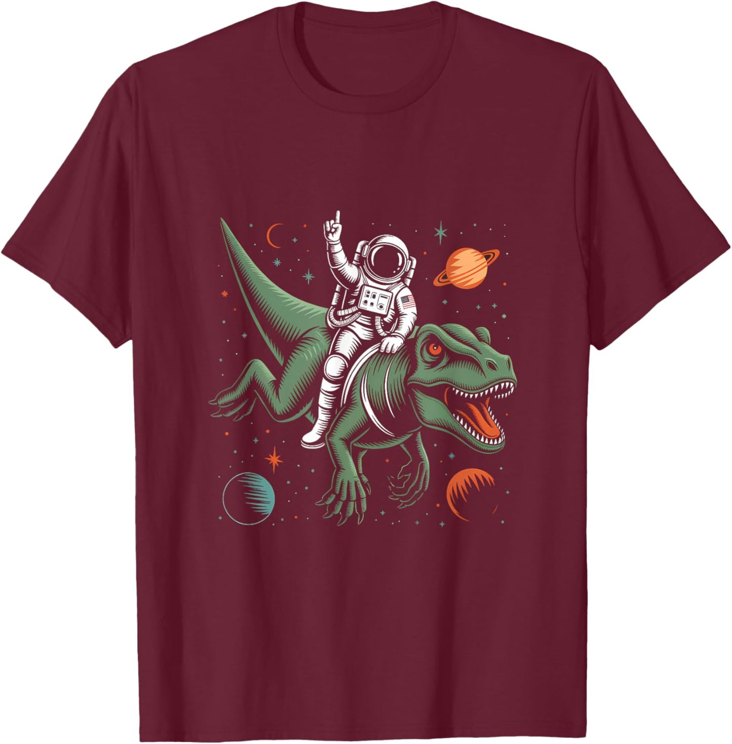 Astronaut On Dino Trex Space Rocker Boys Kids Toddler T-Shirt - T-Shirt | Maroon