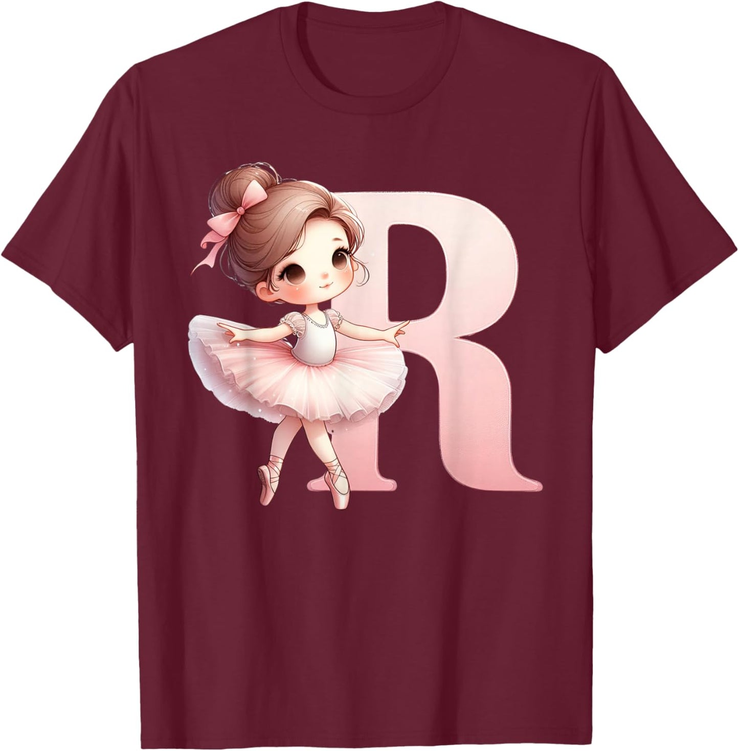 Ballerina Girl Dancing Name First Letter R Girly Tutu Ballet T-Shirt - T-Shirt | Maroon