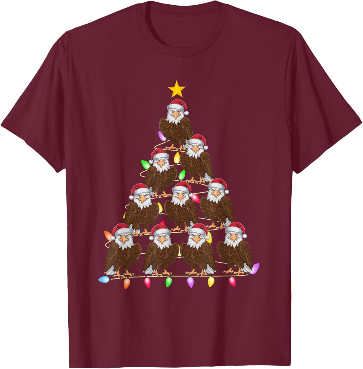 Christmas Tree Lights Men Women Santa Eagle Xmas PJs T-Shirt - T-Shirt | Maroon