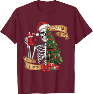 Sorta Merry Sorta Scary Funny Christmas Skeleton Tree Xmas T-Shirt - T-Shirt | Maroon